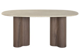 DKD Home Decor Mesa Comedor Moderno Marron Beige 90 x 75 x 180 cm Granito Mdf