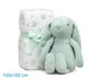 KioKids Conejo De Peluche Verde Con Mantita De Estrellas 25cm, Ideal Recien Nacido