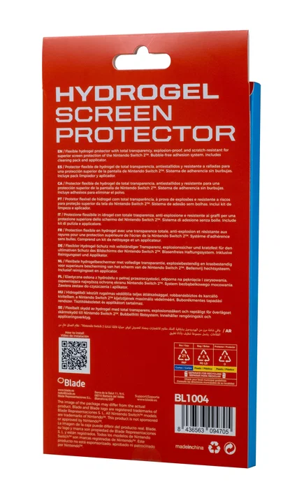 Blade Gaming BL1004 Protector de Pantalla Hidrogel para Nintendo Switch 2 - Antigolpes, Sin Burbujas, con Kit de Limpieza