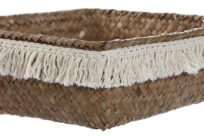 DKD Home Decor Cesta Boho Fibra Natural Blanco 26 x 10 x 26 cm Set de 4