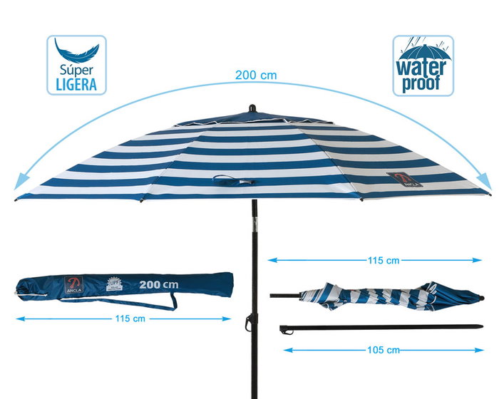 Parasol Marinero 200 cm Orient. Aluminio Oxford Upf50+ 210D 22-25 mm