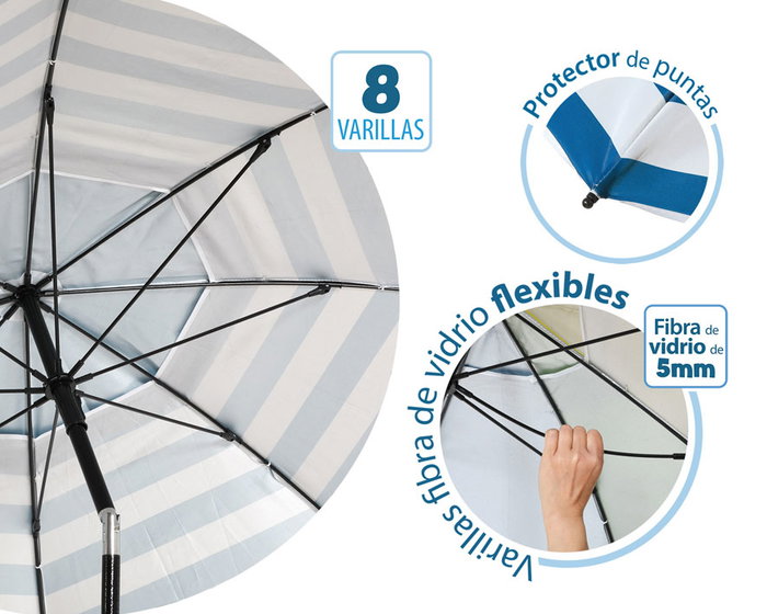 Parasol Marinero 200 cm Orient. Aluminio Oxford Upf50+ 210D 22-25 mm