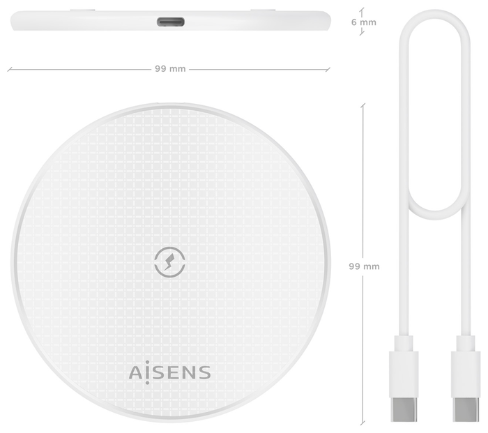 Aisens Cargador Inalámbrico USB-C 15W Blanco