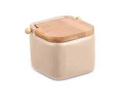 DKD Home Decor Salero Básico Beige Gres y Bambú 12 x 12 x 11 cm (6 Unidades)