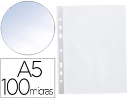 Q-connect Fundas multitaladro DIN A5 100 mc cristal 6 taladros