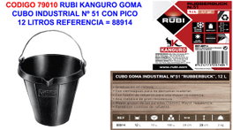 RUBI Cubo Industrial KANGURO GOMA Nº 51 con Pico de 12 Litros