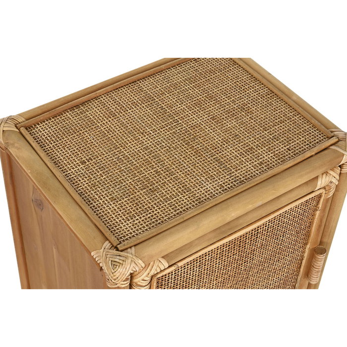 DKD Home Decor Mesita Auxiliar Abeto y Ratán con 1 Puerta