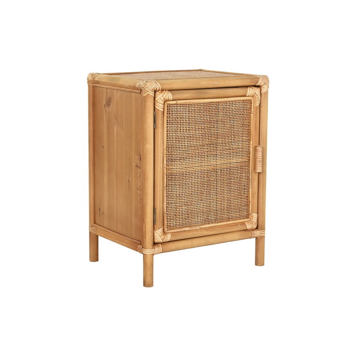 DKD Home Decor Mesita Auxiliar Abeto y Ratán con 1 Puerta