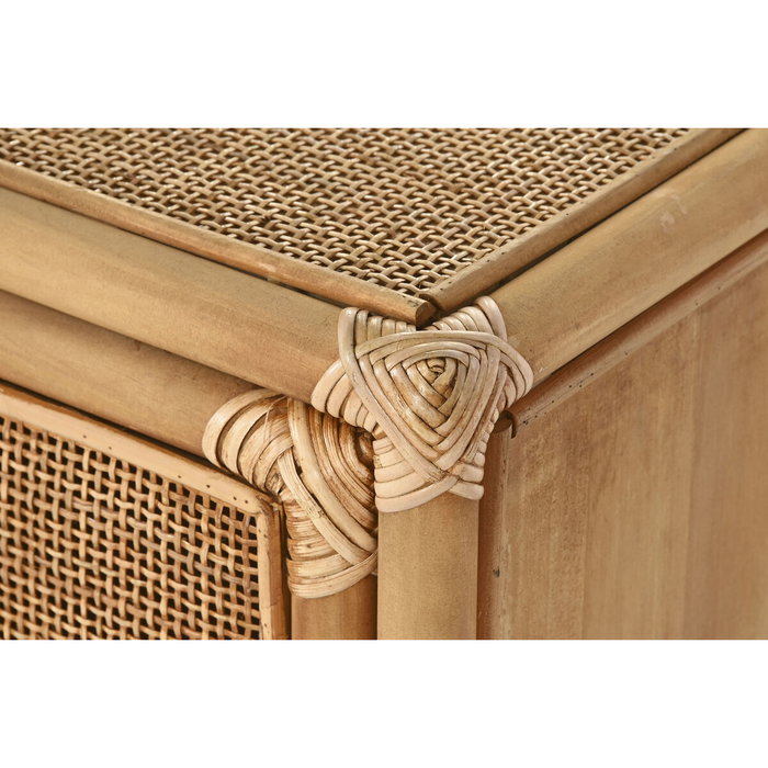 DKD Home Decor Mesita Auxiliar Abeto y Ratán con 1 Puerta