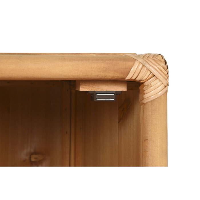 DKD Home Decor Mesita Auxiliar Abeto y Ratán con 1 Puerta