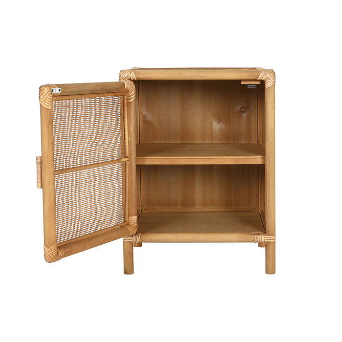 DKD Home Decor Mesita Auxiliar Abeto y Ratán con 1 Puerta