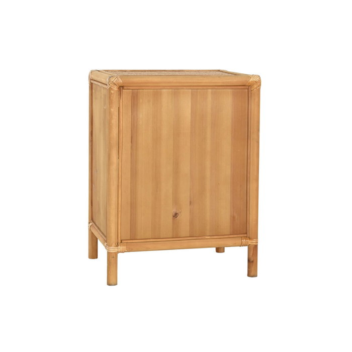 DKD Home Decor Mesita Auxiliar Abeto y Ratán con 1 Puerta