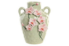 DKD Home Decor Jarrón Oriental Rosa Verde Cerámica 21 x 27 x 21 cm