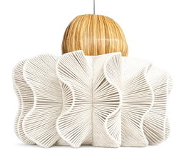 DKD Home Decor Lámpara de Techo de Algodón y Fibra Blanca 53x53x38 cm