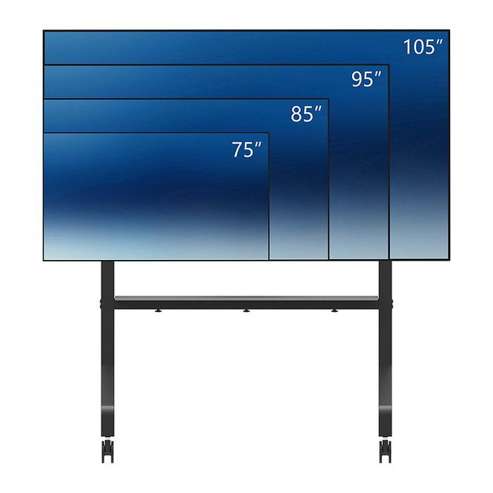 Neomounts FL50-575BL1 Carro Multimedia con Ruedas para TV 65-115", Acero Negro, 125 kg, VESA, 5 Años Garantía, Soporte de Suelo Móvil