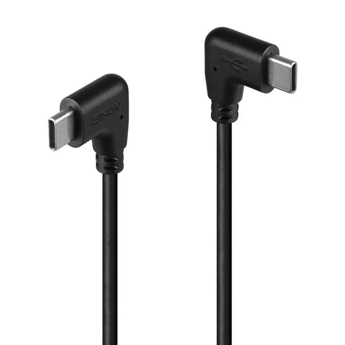 Lindy 32008 Cable USB-C USB-C 0.5 m USB 2.0 60W Power Delivery, Negro, Conectores Angulares Macho