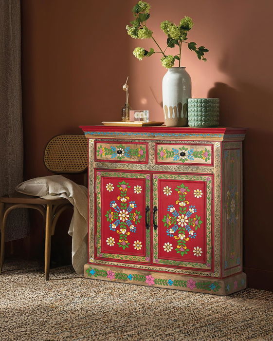 GINER Y COLOMER Aparador de Madera de Mango con 2 Cajones y Puertas Pintadas a Mano GINER Y COLOMER Aparador de Madera de Mango con 2 Cajones y Puertas Pintadas a Mano