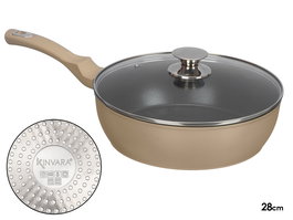 Kinvara Sarten para Induccion Forjada con Tapa 28 cm Beige y Negro, Mango Suave, Aluminio EN601 (Set de 6)