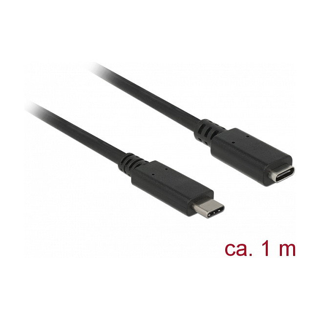 DeLOCK 85533 Cable Extensor USB 3.2 Gen 1 (USB 3.1) Tipo C Macho a Tipo C Hembra 1 m - 5 Gbit/s, 3A, Negro