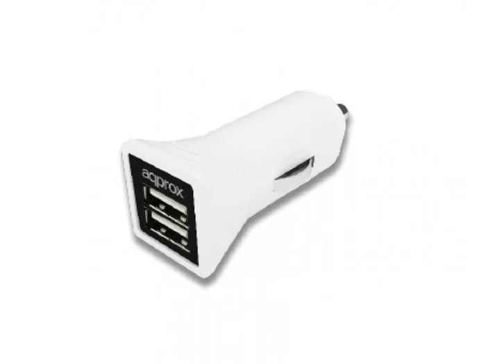 Approx APPUSBCAR31W Cargador de Coche para Móvil 2 Puertos USB 5V 3.1A Blanco para Smartphone, GPS, Tableta, Reloj Inteligente y Auriculares
