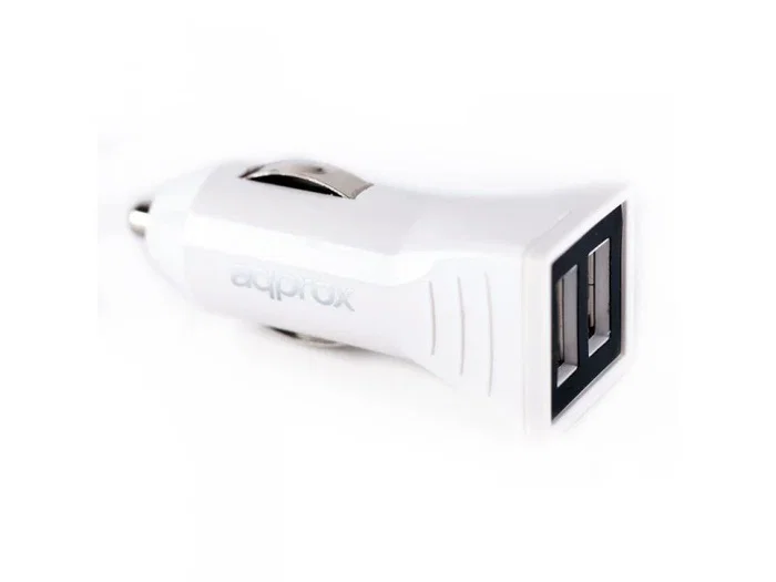 Approx APPUSBCAR31W Cargador de Coche para Móvil 2 Puertos USB 5V 3.1A Blanco para Smartphone, GPS, Tableta, Reloj Inteligente y Auriculares