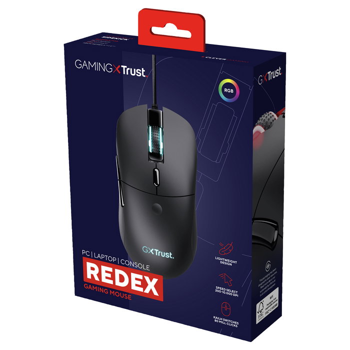 Trust GXT 981 Redex Gaming Mouse para Ordenador Óptico USB 10000 DPI 6 Botones Programables Iluminación RGB Negro para Diestro - GXT981