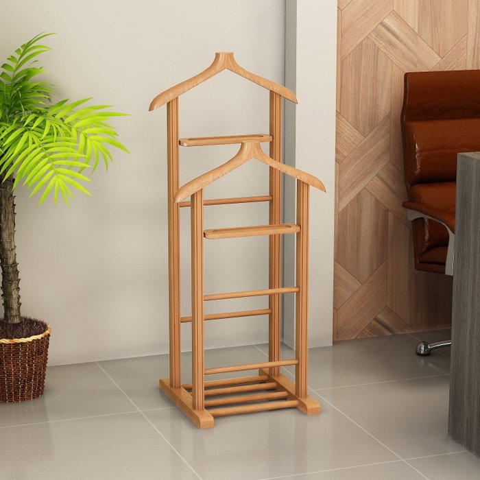 Hanah Home Beta Double - Natural Aparcacoches de Madera Maciza Estilo Rústico Escandinavo 120 cm