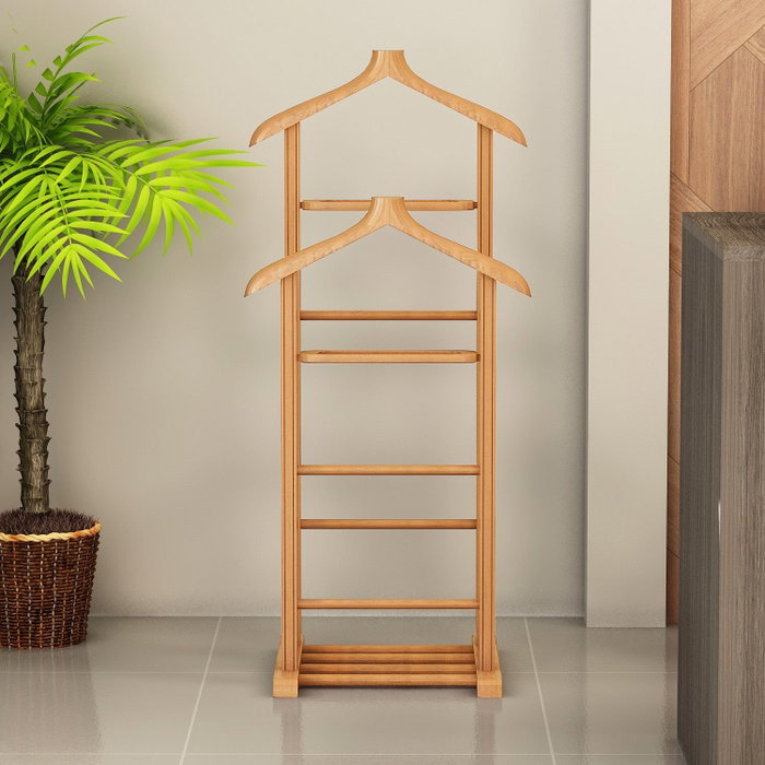 Hanah Home Beta Double - Natural Aparcacoches de Madera Maciza Estilo Rústico Escandinavo 120 cm