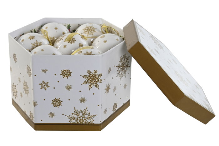 DKD Home Decor Set de 14 Bolas de Decoración Dorado y Blanco