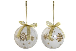 DKD Home Decor Set de 14 Bolas de Decoración Dorado y Blanco