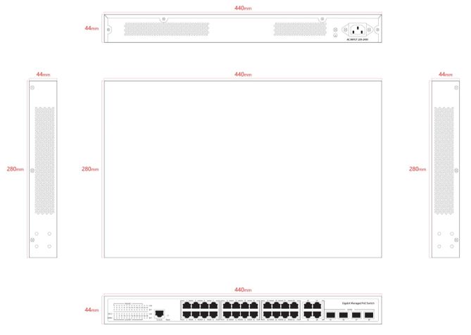 Ernitec Switch PoE Gestionado 28 Puertos Gigabit 24 Puertos PoE 4 SFP 370W Capa 2+ para Redes Empresariales