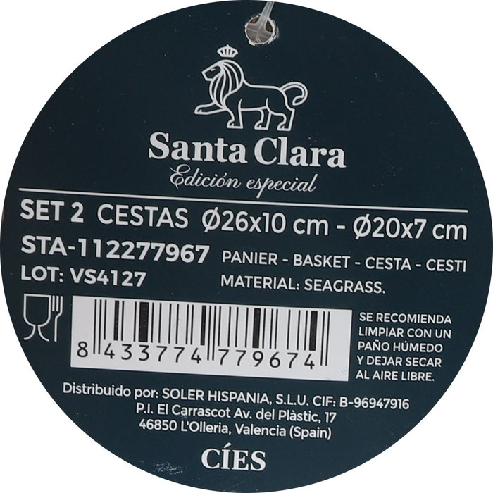 Inde Set de 2 Cestas Staclaracies Santa Clara, Dimensiones: 26 cm x 10 cm x 26 cm y 20 cm x 7 cm (4 Unidades)