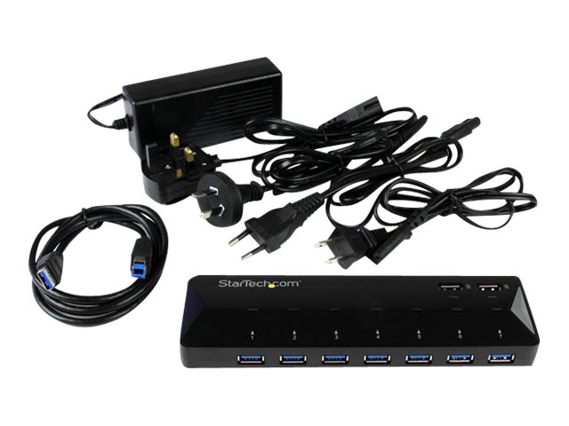 StarTech.com USBHUB3BC7 - Concentrador USB 3.0 de 7 Puertos con Carga Rápida y Función Interruptor para Compartir Periféricos, Negro, Compatible con USB 2.0 y 1.1