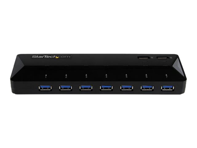 StarTech.com USBHUB3BC7 - Concentrador USB 3.0 de 7 Puertos con Carga Rápida y Función Interruptor para Compartir Periféricos, Negro, Compatible con USB 2.0 y 1.1