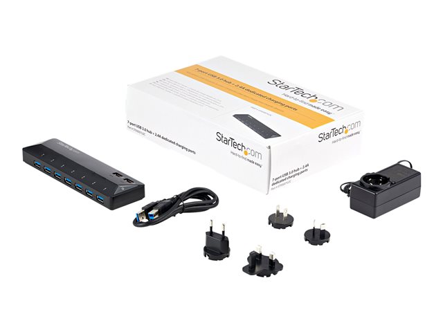 StarTech.com USBHUB3BC7 - Concentrador USB 3.0 de 7 Puertos con Carga Rápida y Función Interruptor para Compartir Periféricos, Negro, Compatible con USB 2.0 y 1.1