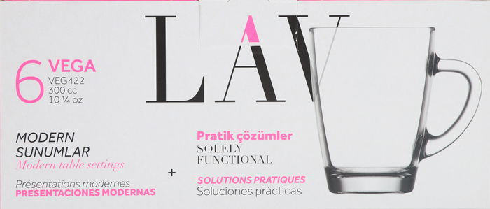 Lav Set 6 Vasos C/Asa 300 Cc Colección Vega (8 Cajas)