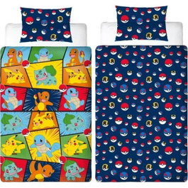 Pokemon Juego de cama reversible Starter y Poké-ball en microfibra con funda nórdica y almohada de 140 x 200 cm