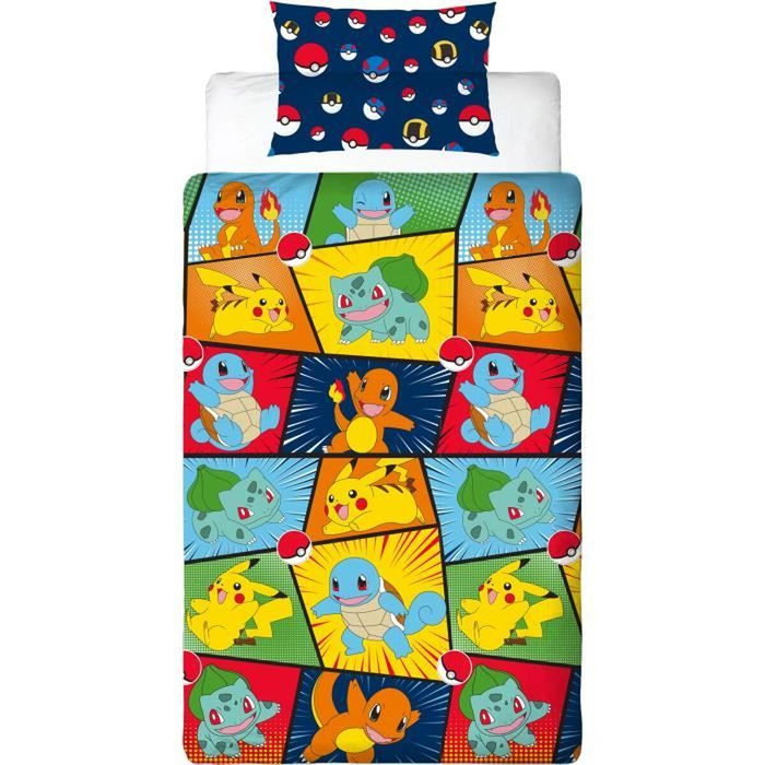 Pokemon Juego de cama reversible Starter y Poké-ball en microfibra con funda nórdica y almohada de 140 x 200 cm