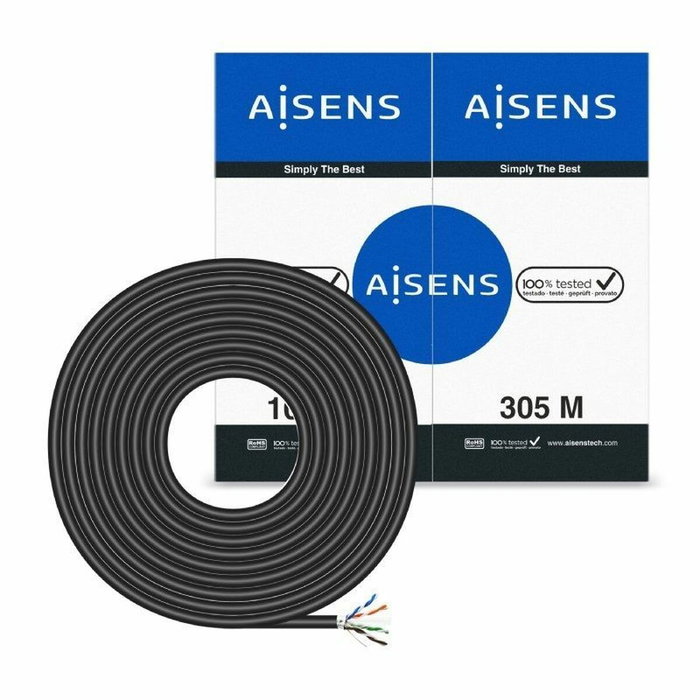 Aisens Cable de Red Exterior Impermeable RJ45 Cat.6 FTP Rígido AWG24 Negro 305M