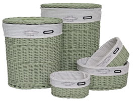 DKD Home Decor Cesta Ropa Basicos Verde Set de 5 Piezas Mimbre y Poliester 37 x 56 x 51 cm