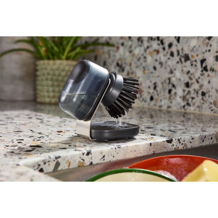 Joseph Joseph SinkTech Cepillo de Lavado con Soporte de Acero Inoxidable y Dispensador de Jabón, Gris