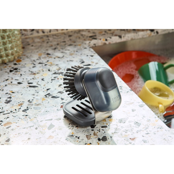 Joseph Joseph SinkTech Cepillo de Lavado con Soporte de Acero Inoxidable y Dispensador de Jabón, Gris