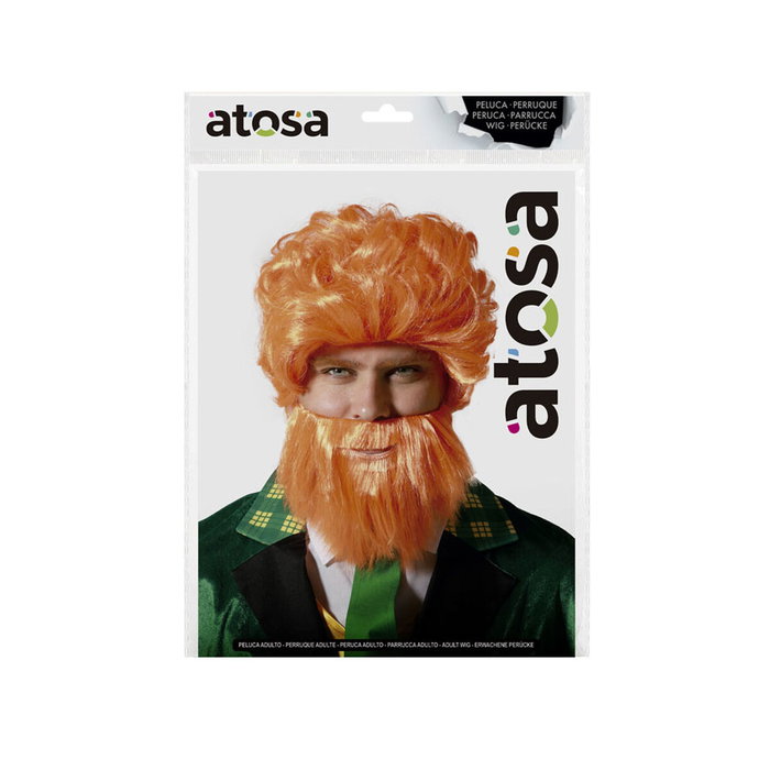 Atosa Peluca y Barba de Duende Pelirroja para Disfraces, San Patricio y Fiestas Temáticas