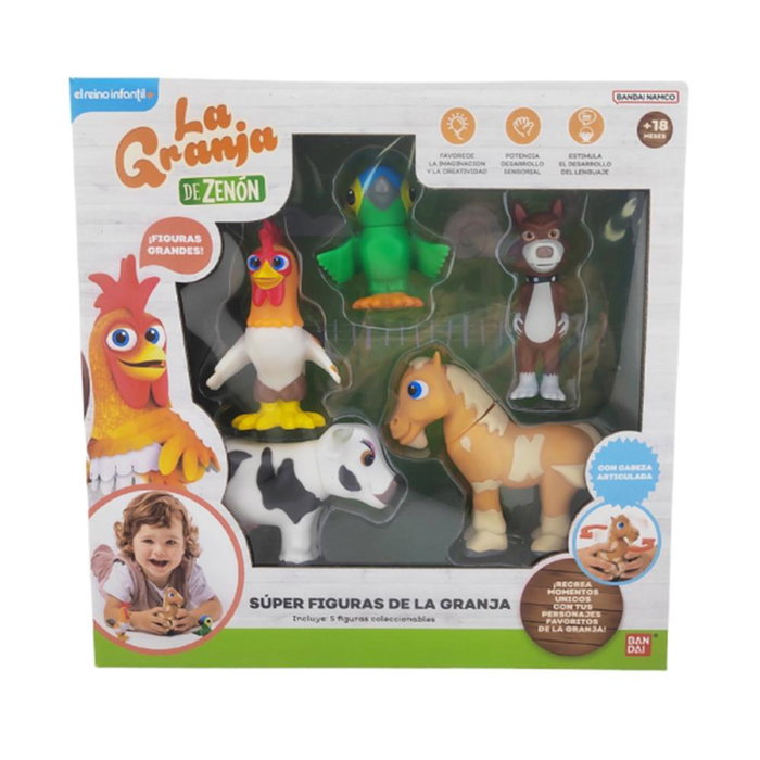 Bandai - Pack de 5 Super Figuras La Granja de Zenón con Lorito Pepe, Gallo Bartolito, Caballo Percherón, Vaca Lola y Lobo Beto - AR85500 Bandai - Pack de 5 Super Figuras La Granja de Zenón con Lorito Pepe, Gallo Bartolito, Caballo Percherón, Vaca Lola y Lobo Beto - AR85500