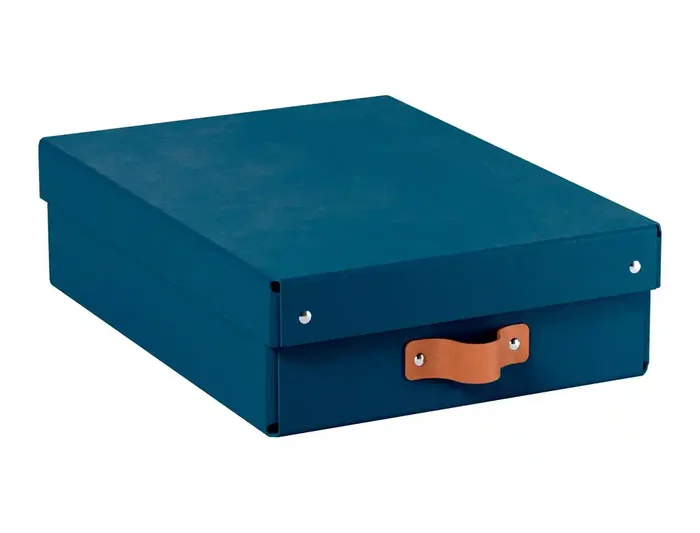 Leitz Caja de Almacenaje Baja de Cartón con Asa de Piel, Azul, Pack de 2 Unidades, 8 Litros