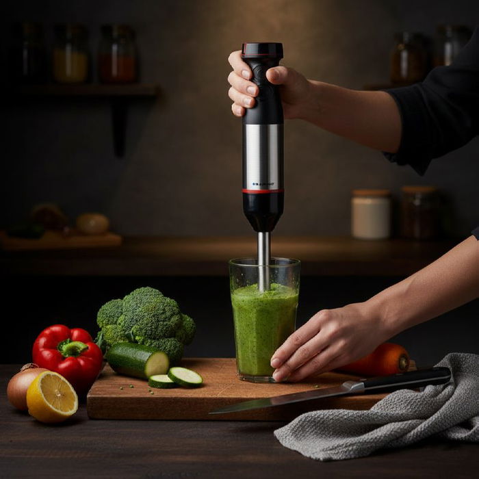 BLAUPUNKT Batidora de varilla 800W de acero inoxidable, selector de velocidad y vaso, con botón turbo