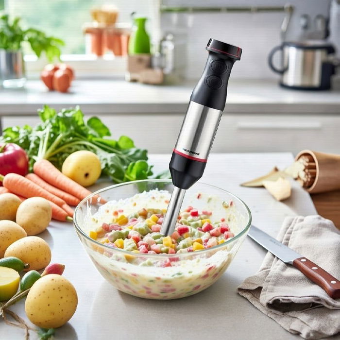 BLAUPUNKT Batidora de varilla 800W de acero inoxidable, selector de velocidad y vaso, con botón turbo