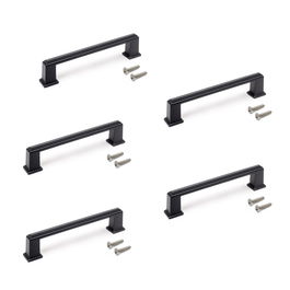 Emuca Lote de 5 tiradores para mueble Tanger, L147.5mm, intereje 128mm, Zamak, Pintado negro