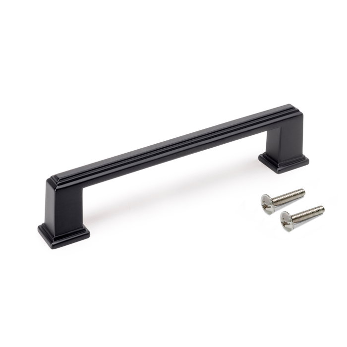 Emuca Lote de 5 tiradores para mueble Tanger, L147.5mm, intereje 128mm, Zamak, Pintado negro