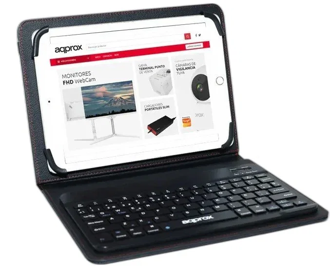 Approx APPIPCK06V2 Funda con Teclado Bluetooth para Tablet 10.5", Folio Negro, Compatible con Windows, Android y Apple
